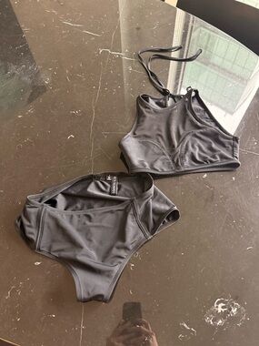 High-Neck Black Two-Piece Bikini Set